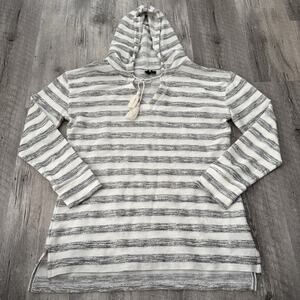 Cynthia Rowley Hooded Long Sleeve Top Womens Large Knit Ivory Striped Pullover